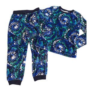 Lands End Kids Pajama Set 8  Flame Resistant Tie-Dye Plush Fleece